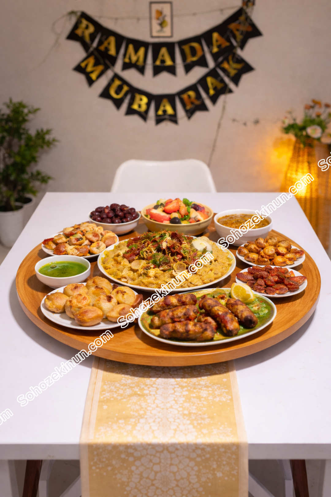 প্রিমিয়াম মেহেগুনি কাঠের ৩৬০° ঘূর্ণায়মান টেবিল টপ। ( কাঠ কালার ) - Image 2